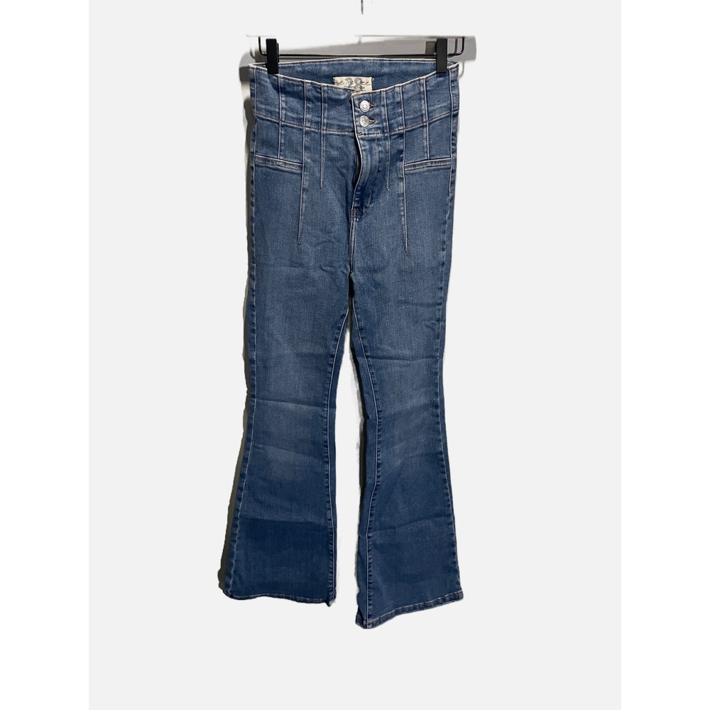 We The Free Flare Jeans Womens 28 Blue High‎ Rise Seamed Denim Boho Retro
